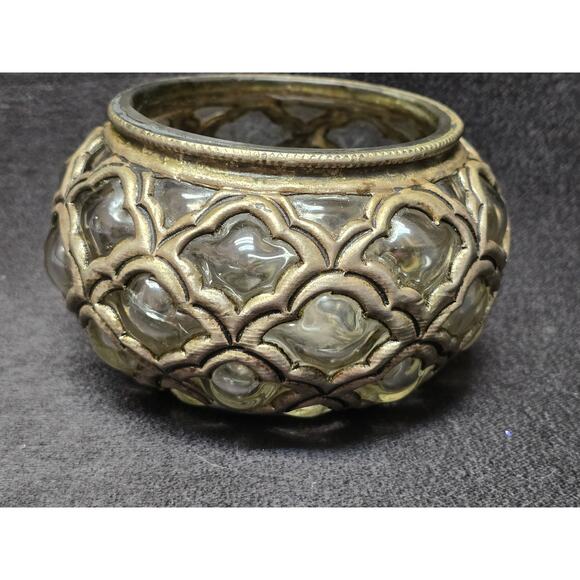 Vintage Brass Silver Tone Baroque Hand Blown Glass Bohemian Boho Apothecary Jar - Picture 2 of 9
